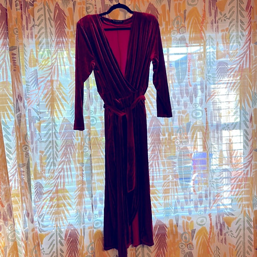 Eloquii Red Velvet Wrap Midi Dress - Long Sleeve - Picture 2 of 4